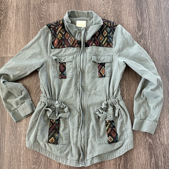 ModCloth Utility Green Aztec Embroidery Jacket M - Picture 2 of 11